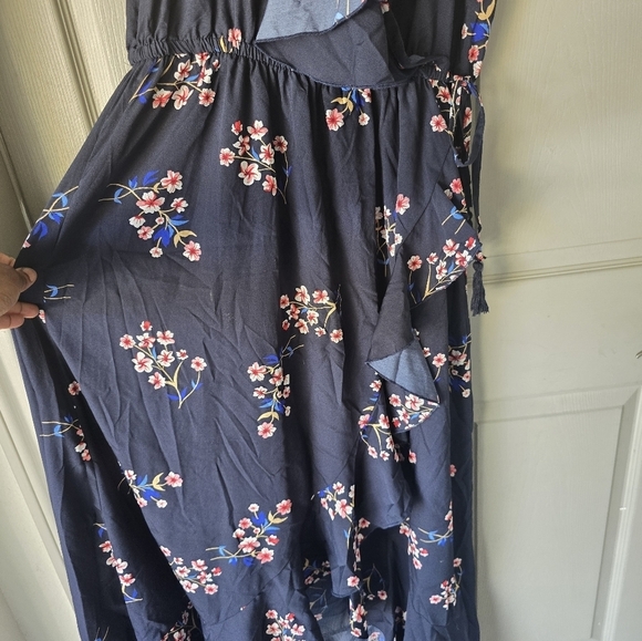 Blush Floral Maxi Wrap Dress 1X Pink Blue Women Ruffles Cottage Romantic Boho - Picture 10 of 16